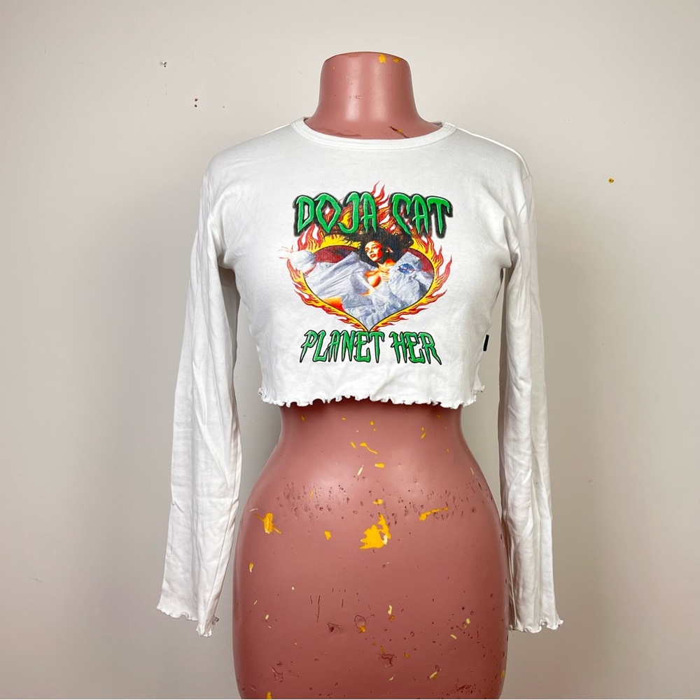 Official Doja Cat Planet Her Merch Longsleeve Crop Top Lettuce Hem